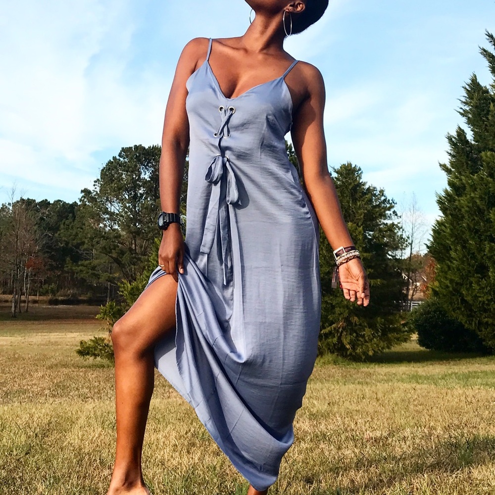 ✨Forever 21 Blue Boho Maxi Dress Sz Medium✨ - Picture 2 of 6